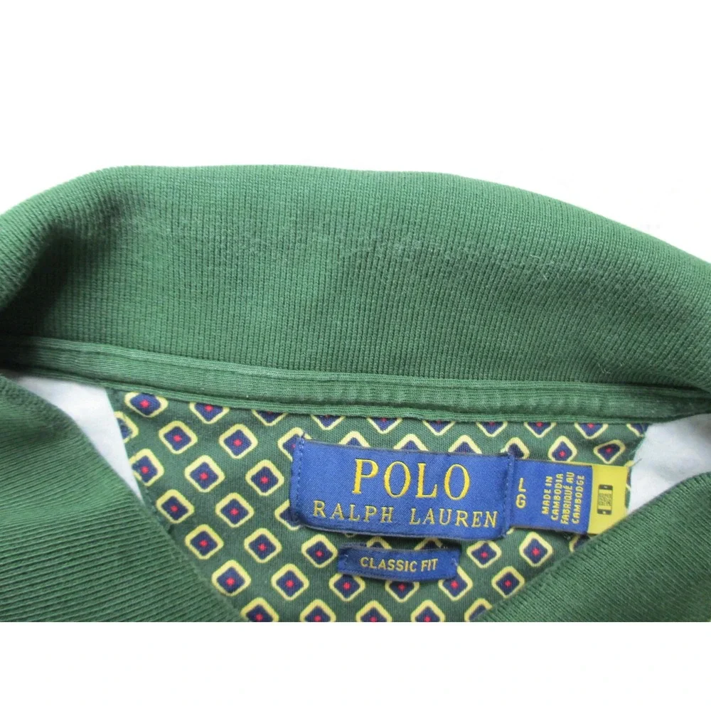 Ralph Lauren Polo Shirt Mens Large Green‎ Pony Diamonds AOP Classic Fit Casual*